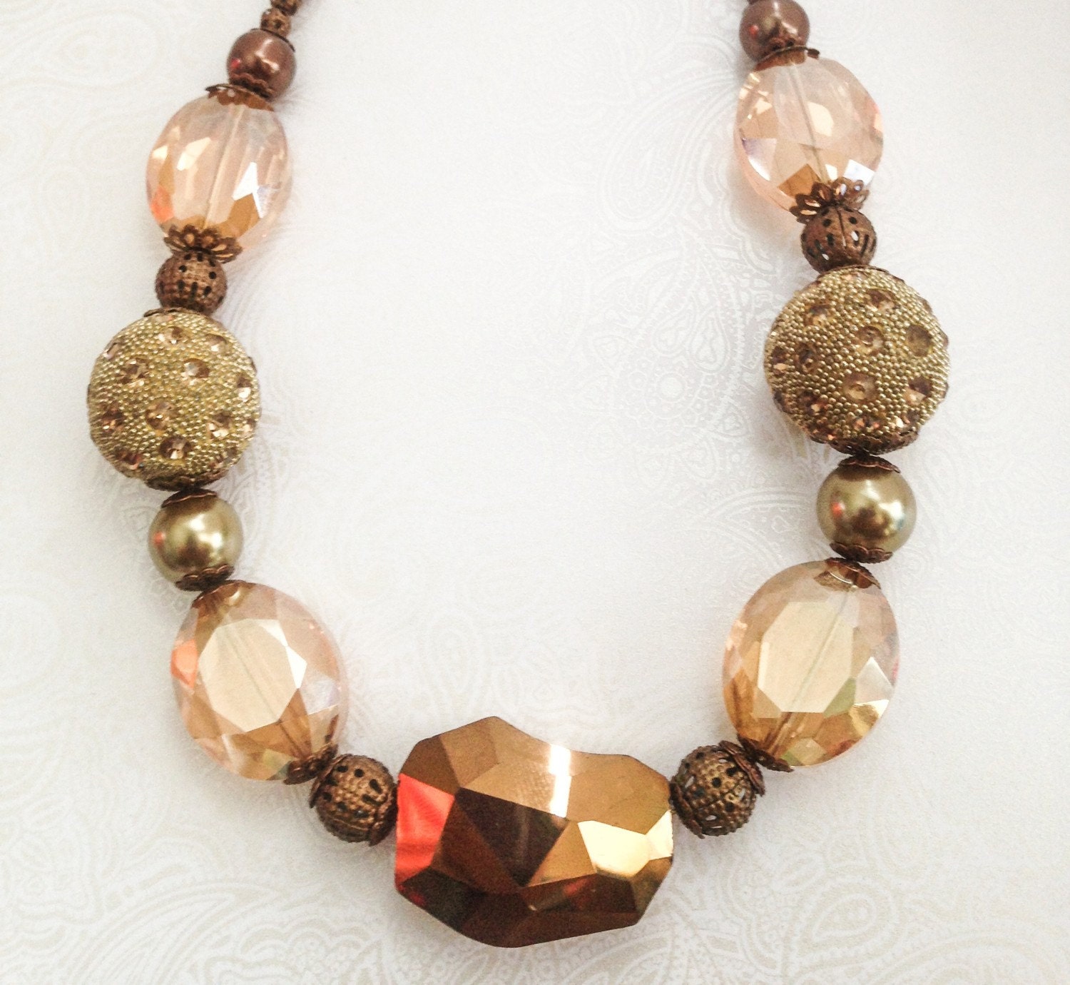 Tawny Elegant Crystal & Fancy Beaded Necklace by honeybiscuits