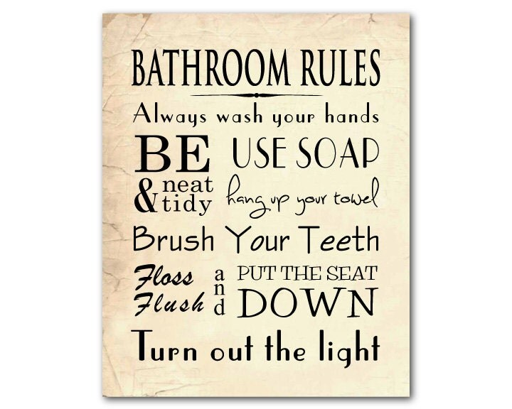 Bathroom Wall Art Word Art Print Bathroom Rules