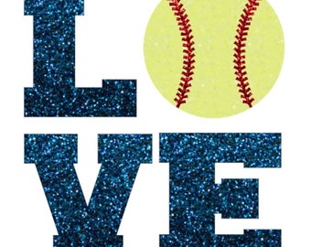 Glitter Softball LOVE Iron On, Softball LOVE Iron On Transfer, DIY Softball Shirt, Baseball Love Iron On, Heat Transfer