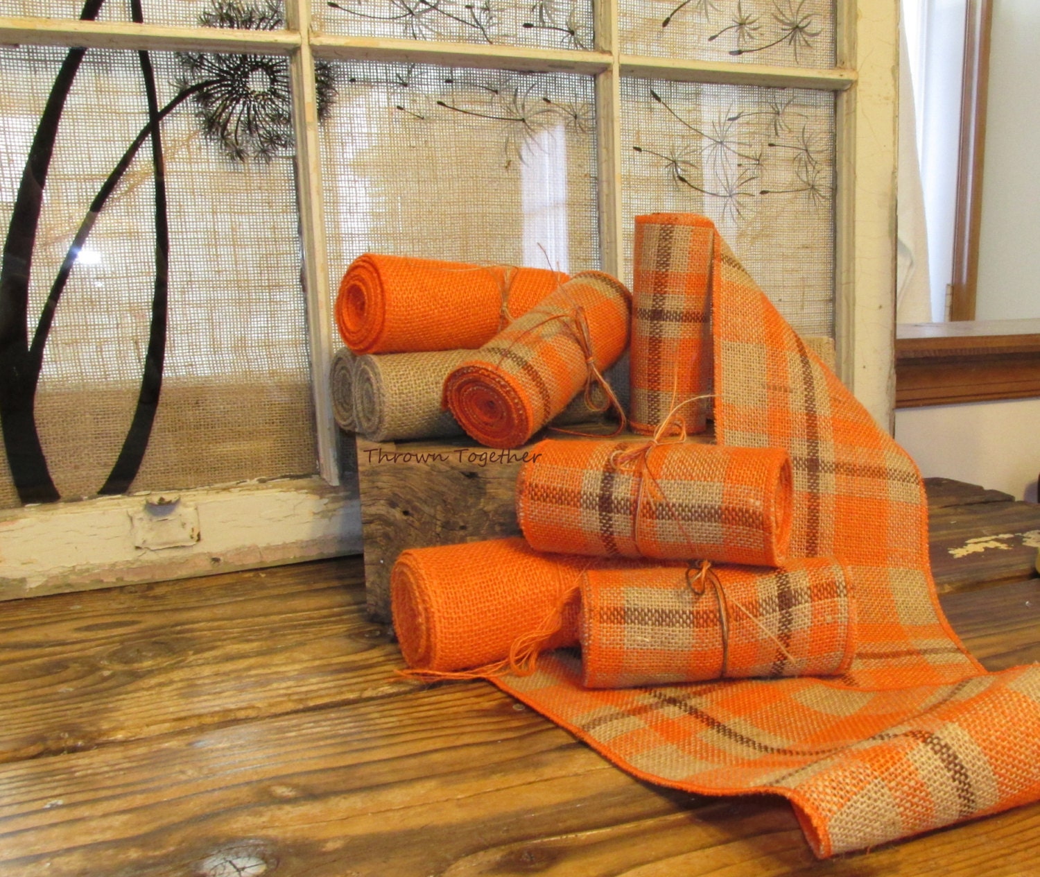 Primitive Burlap Ribbon Garland 5inch Wide Plaid