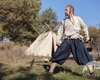 Men's Viking Pants with Wrappings; Linen Pants; Medieval Pants