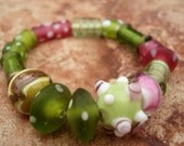 Lampworks Bracelet, Bead Bracelet, Glass Bracelet, Women's Bracelet, Peridot Bracelet,  Pink Bracelet, Teen Girl Jewelry, Under 20