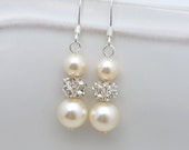 Ivory Bridal Earrings, Ivory Pearl Earrings, Pearl Drop Earrings, Cream Pearl and Rhinestone Earrings, Long Pearl Earrings 0150