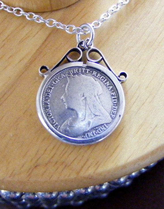 Necklace Queen Victoria 1897 Silver Threepence 3d Half a by MrCoin