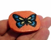 Orange Butterfly Brooch Hanji Paper Pin OOAK Dress Clip Butterfly Design Stainless Steel Pin Handmade