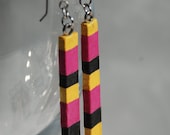 Long Striped Hanji Paper Earrings OOAK Delicate Striped Dangle Earrings Yellow Black Pink Hypoallergenic hooks Lightweight Bee stripes