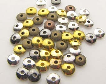 Tibetan round spacer beads,6mmX2mm, mixed colors, 1.5mm hole, 25 pieces