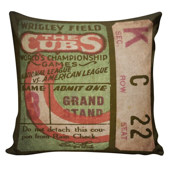 Baseball Pillow Chicago Cubs Wrigley Field Burlap Cotton Throw