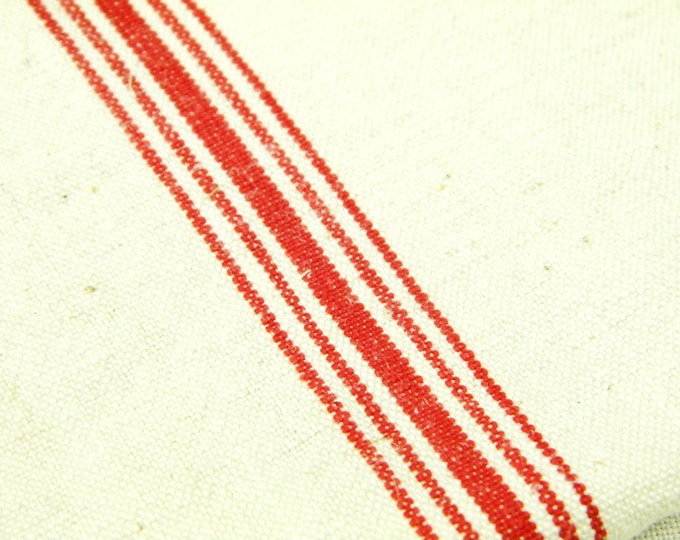 Excellent Condition Large Antique French Ecru Linen Tea Towel with Woven Red Stripes and 3 Small Red Cross Stitch Monogram M T R / Cottage Excellent Condition Large Antique French Ecru Linen Tea Towel with Woven Red Stripes and 3 Small Red Cross Stitch Monogram M T R / Cottage