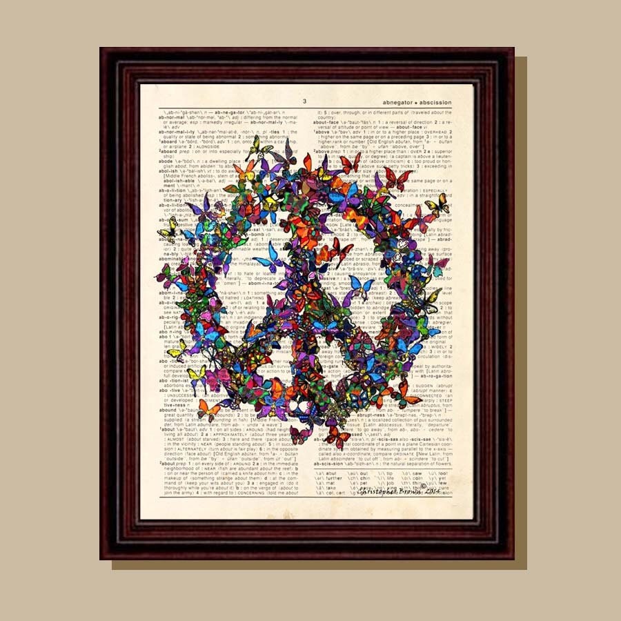 Dictionary Page Print Butterfly Peace Sign by ArtOfThePage