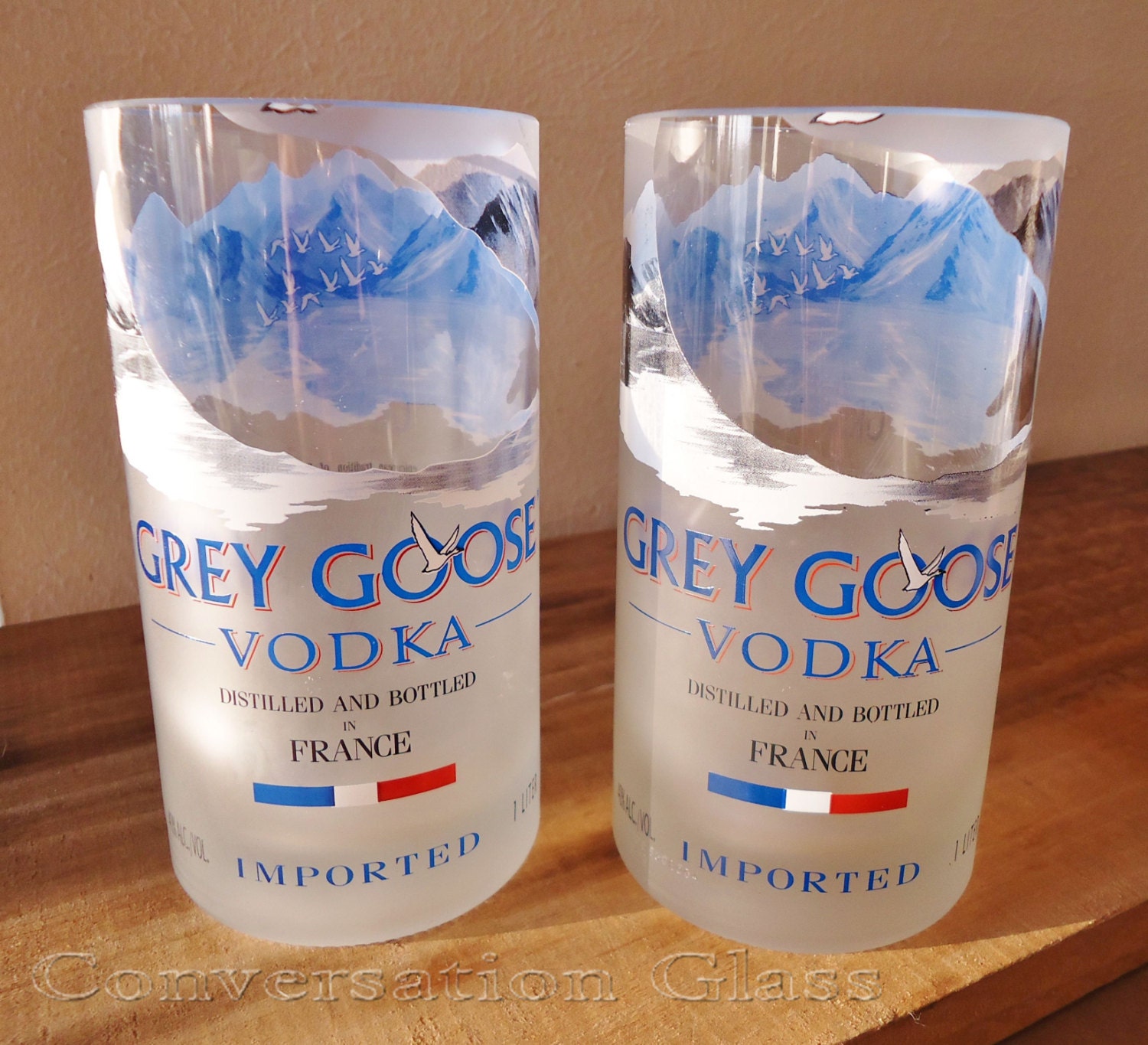 Grey Goose Vodka Drinking Glasses Set of 2 by ConversationGlass