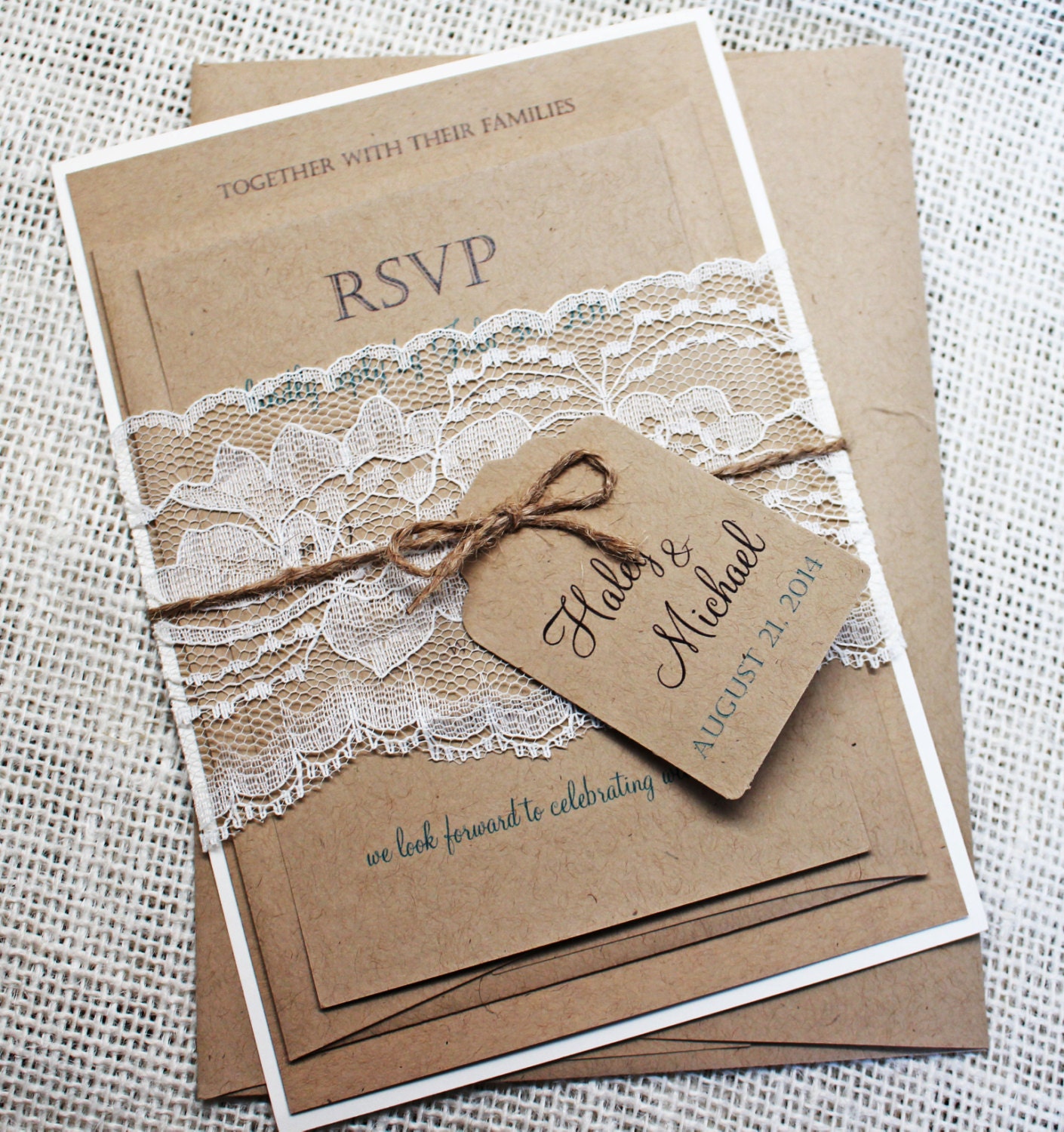 DIY Rustic Wedding Invitation Kit Eco Kraft and Rustic Lace