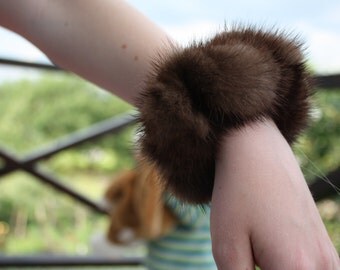 Mink fur scrunchies solid canvas, large size