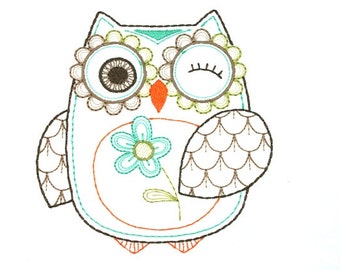 Friendly Owls 04 Embroidered Quilt Block