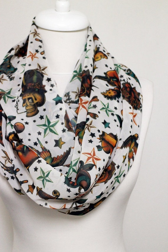 Traditional Tattoo Art Pattern Infinity scarf by Aslidesign