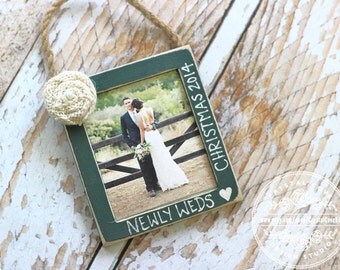 Newlywed Wedding Christmas Ornament Personalized GIFT Rustic Photo Ornament