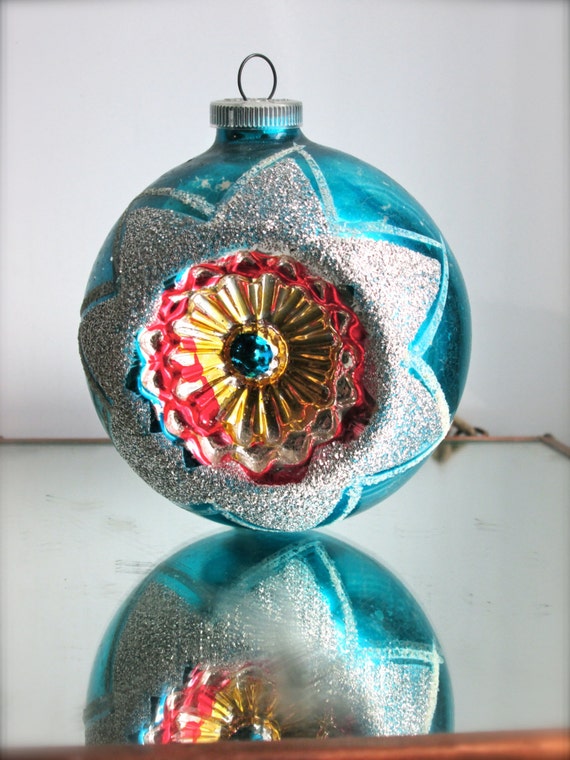 Vintage Ornament Christmas Ornaments Blue Glass Ball Mica