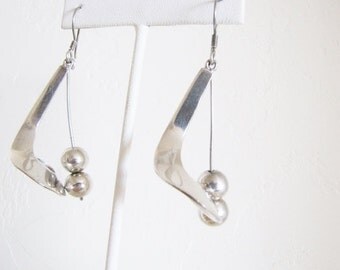 Modernist Abstract Earrings Dangle Kinetic Earrings Long Sterling Earrings Girlfriend Wife 1960's Vintage Gifts For Her