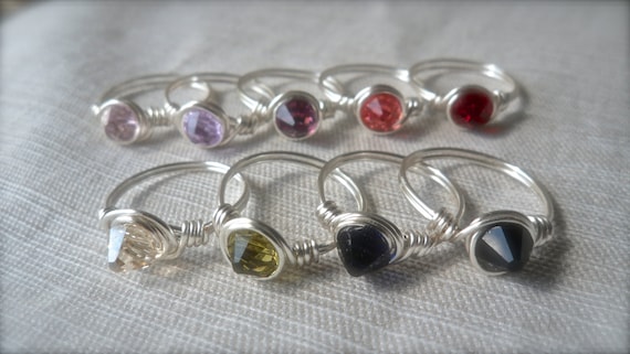 Swarovski Crystal Spike Stacking rings Silver Multiple color choices Artisan Nickel Free Hypoallergenic lightweight sexy modern point