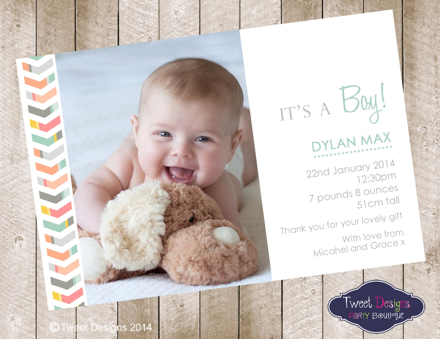 BABY BIRTH ANNOUNCEMENT Printable Boy Birth Announcement