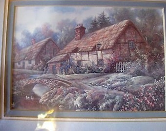 Vintage Interior Home Framed Picture of Country Cottages 11 x 13 CL24-7
