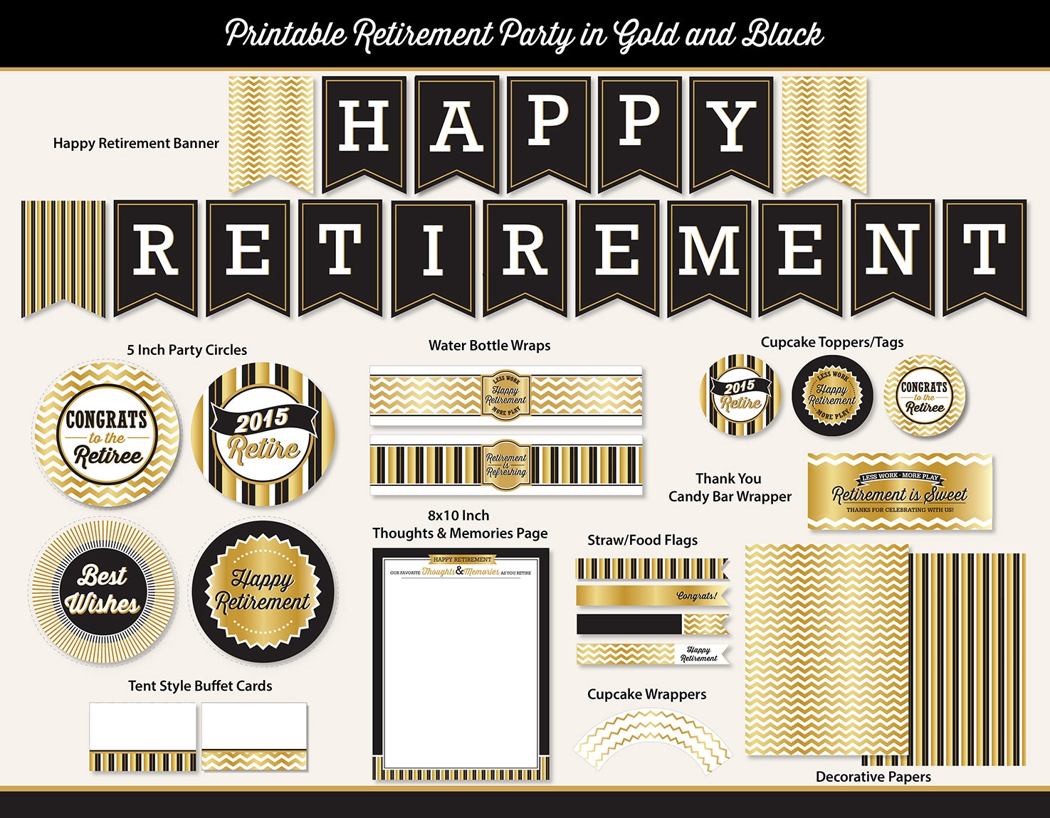 Retirement Party Printable Package Gold Tones By