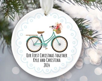 Our First Christmas Together Personalized Christmas Ornament Bicycle Ornament Bridal Shower Gift Custom Wedding Gift Just Engaged Gift OR230