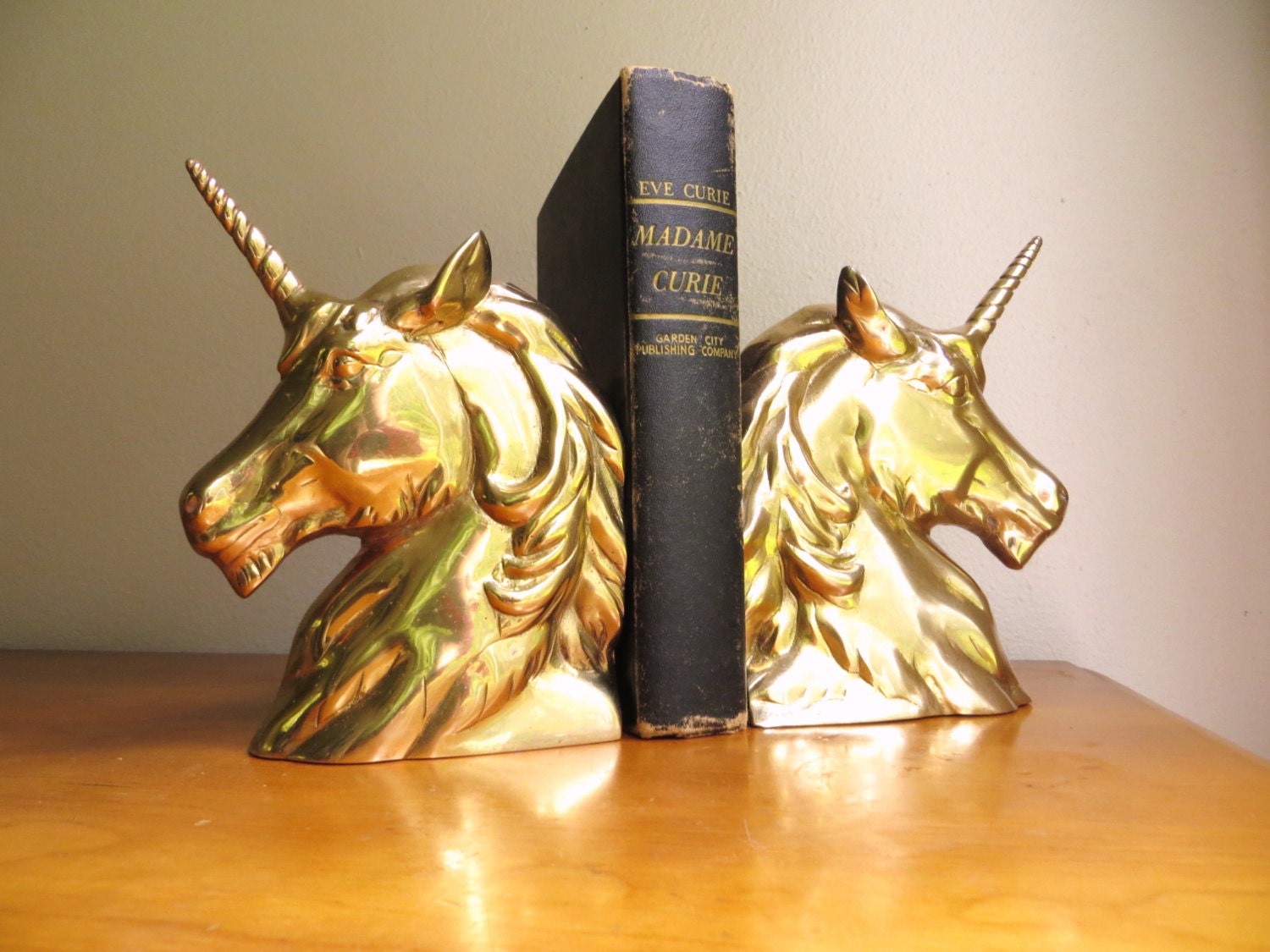 Vintage Brass Unicorn Bookends Gold Unicorn by DewyMorningVintage