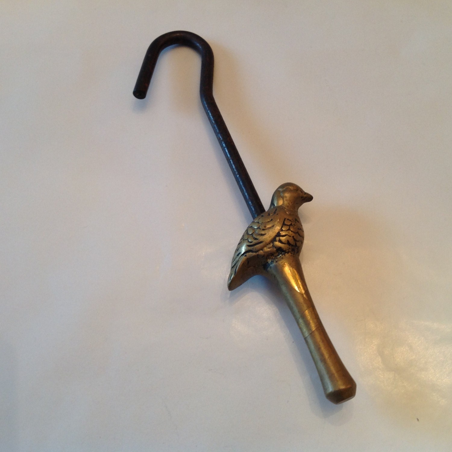 Brass Quail Damper Pull / Flue Hook with Cast Iron Hook