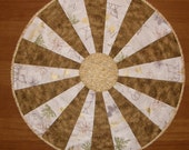Christmas Contemporary Quilted Table Topper Olive Green, Gold, Cream Quilt Metallic Round Quilted Topper