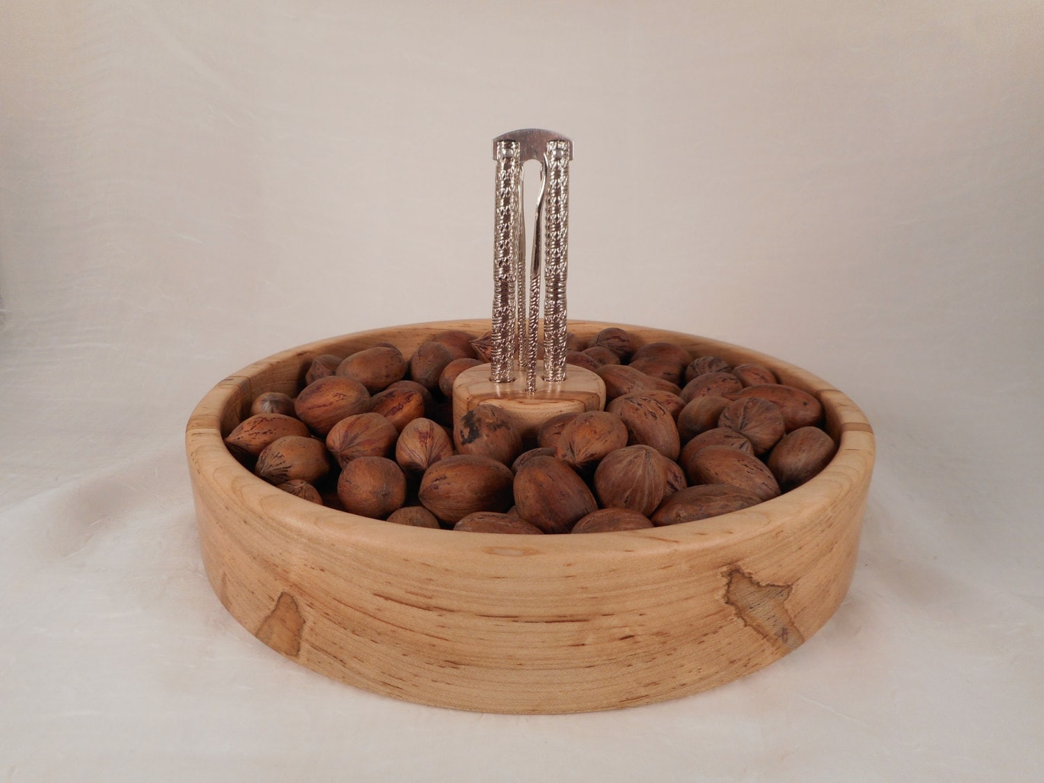 Handmade wooden nut bowl with nut cracker and 2 by alamocrafter