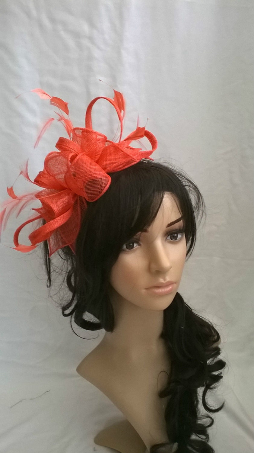 Coral Fascinator..Sinamay and Feather rosette Fascinator..on