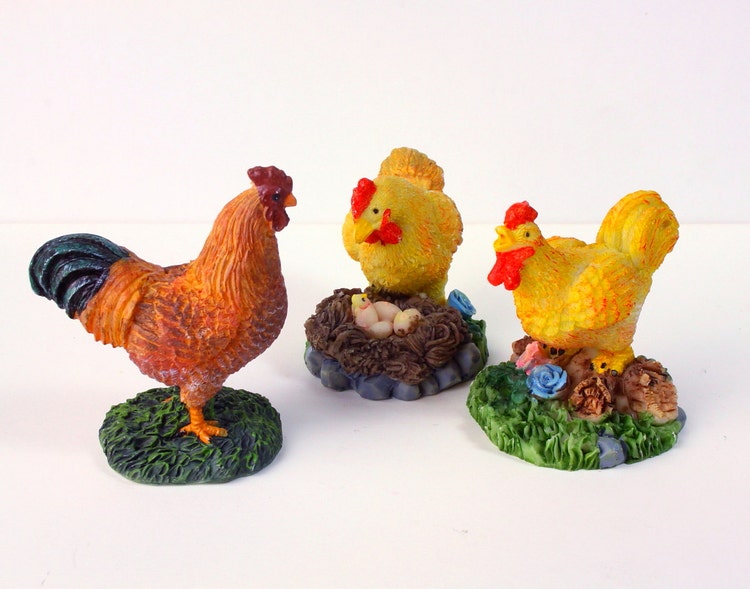 resin roosters and hens