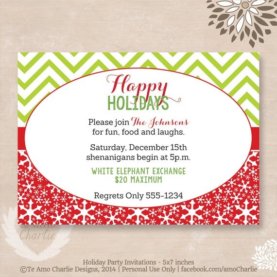 Lime Chevron and Red Snowflakes Holiday Party Invitations - Christmas Party Invitations Il_570xn