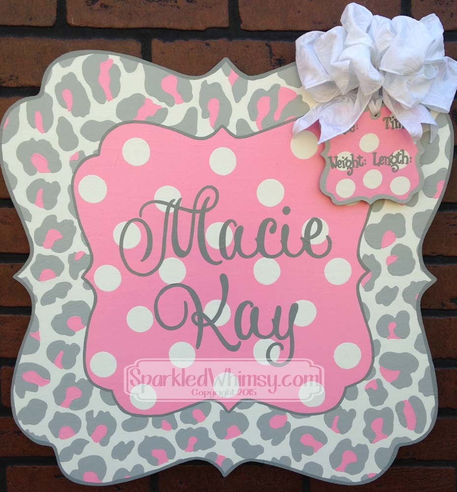 Birth Announcement Door Hanger Personalized by SparkledWhimsy