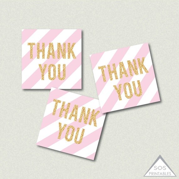 pink and gold thank you tags gold glitter favor by sosprintables