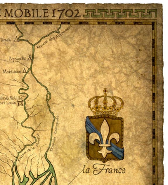 1702 Mobile Bay Map Art 14 x 19 Hand Drawn