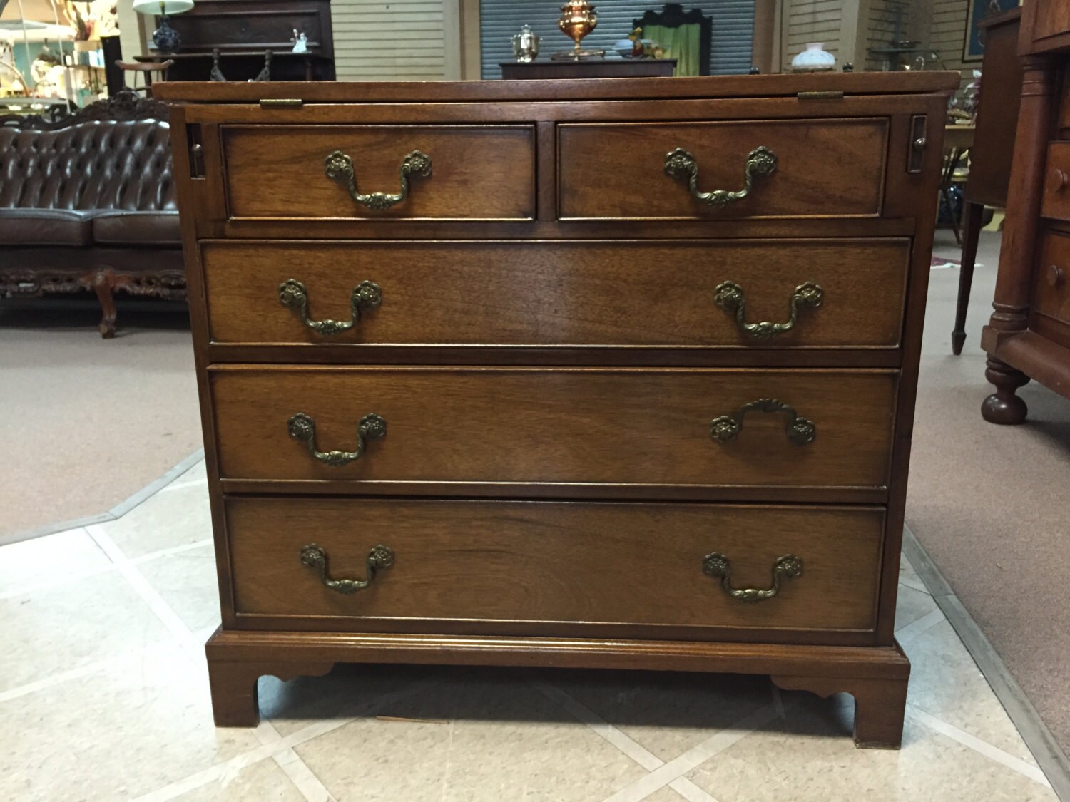 Vintage Mahogany 2/3 Drawer Small Bachelor’s Chest with Fold Over Top