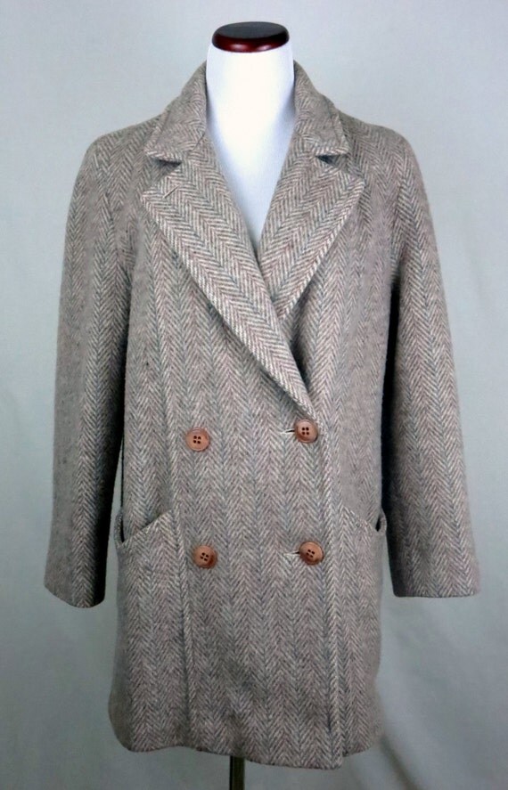 Vintage HERMAN KAY Wool Coat Light Brown/Tan Herringbone