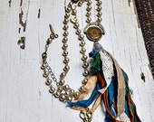 The seamstress. Faux pearl rosary chain and sewing notions necklace. OOAK, handmade by ladeDAH!