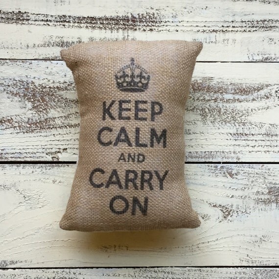 Keep Calm and Carry On Burlap Pillow by DinhamDesigns on Etsy