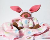 An Elephant Never Forgets Security Baby Blanket with Bunny - brown bunny, elephant blanket, pink baby shower gift, handmade baby blanket