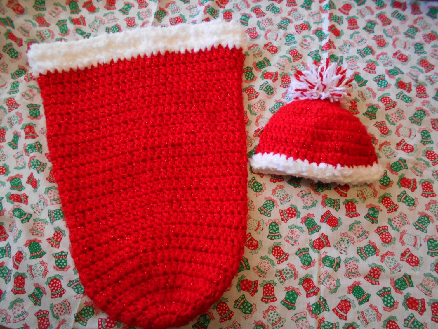 Crocheted Baby Santa Sack Bunting Cocoon and Baby by ...