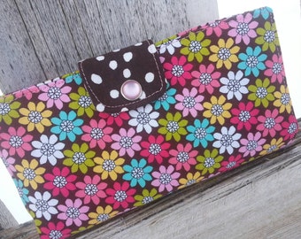 Floral Checkbook Holder, Personalized Pink & Brown Coupon Wallet