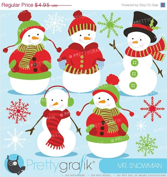 80% OFF SALE Snowman clipart commercial use, vector graphics, digital clip art, digital images - CL584 Il_570xn