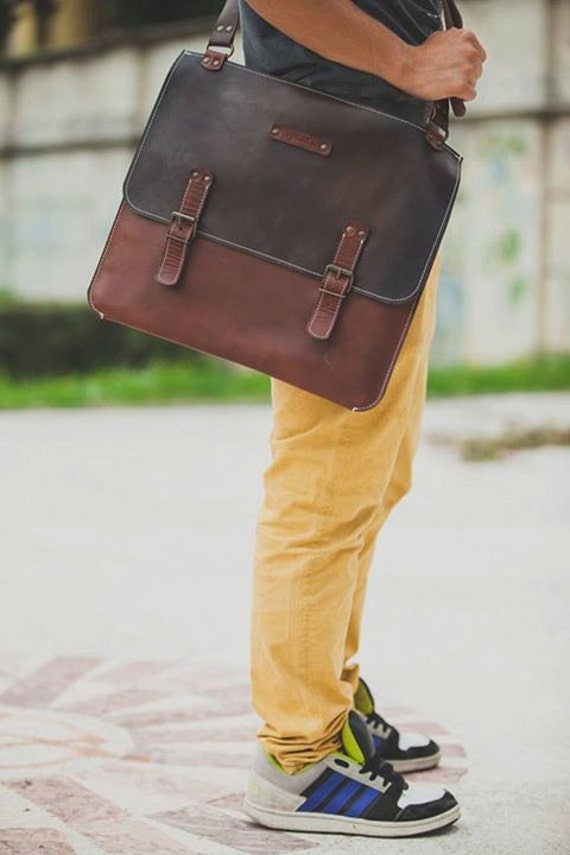Slim Briefcase Minimalist laptop bag leather bag by 74streetbags