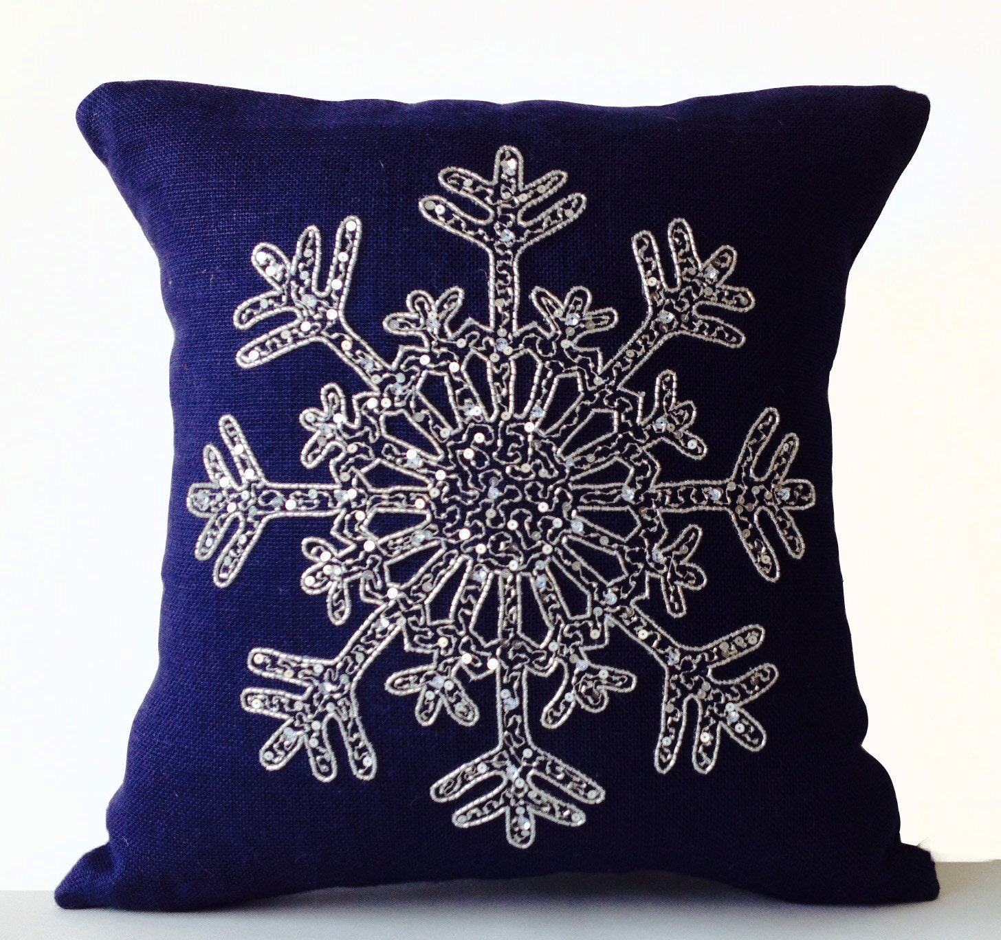 Silver Sequin Pillow Snowflake Navy Blue Pillows Cover
