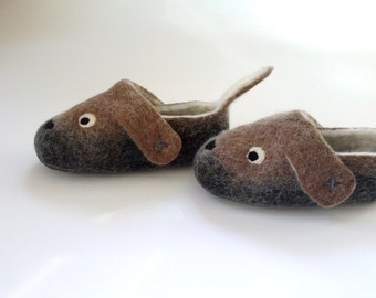 Felted wool slippers for children, kids, toddlers, baby - Doggies