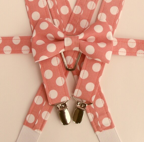 Coral Bow Tie and Suspenders: Boys Coral Suspenders Polka