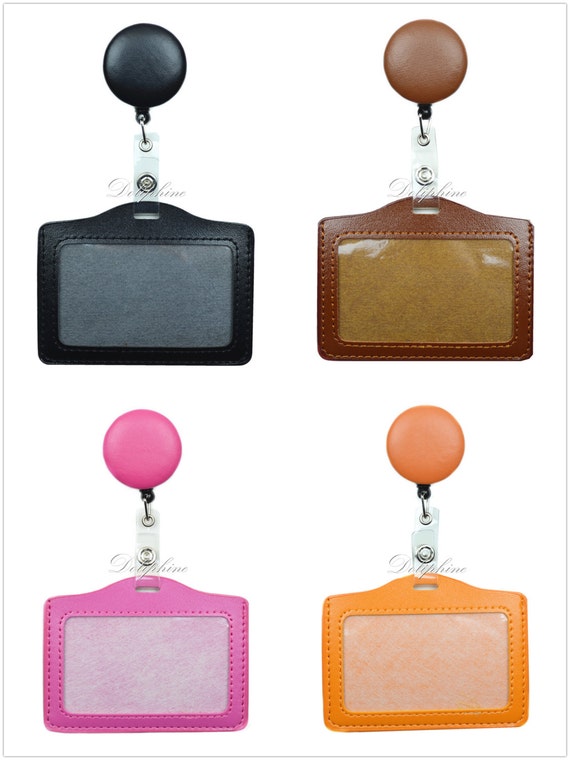 2 in 1 Leather PU Retractable Reel and Horizontal ID Badge Holder | eBay